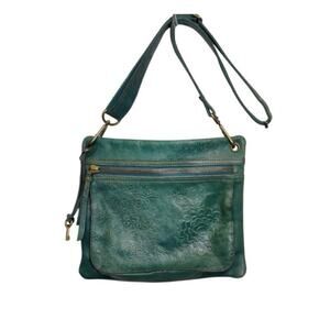 FOSSIL Morgan Traveler Crossbody Teal Floral Leather Messenger Bag Purse W Key